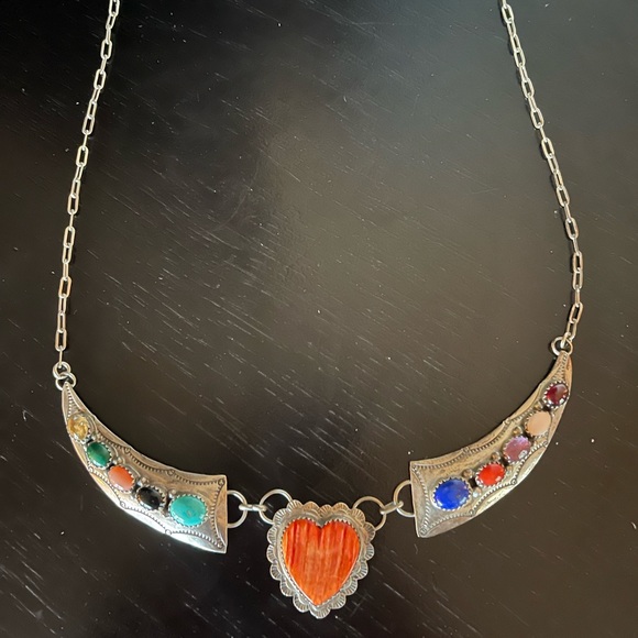 SOUTHWEST Zuni VIRGIL LEEKYA Sterling Silver Signed VL Multi Stone 16” necklace - Picture 3 of 6